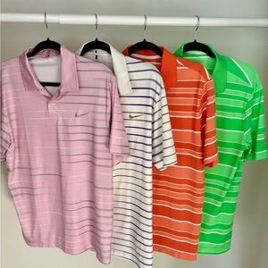 Nike Men's Striped Polo Shirt - Pink, White, Orange, Green